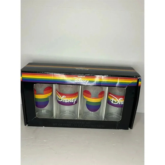 Disney Rainbow Collection Mickey Mouse Glassware Set of 4 Multicolor - Picture 1 of 5